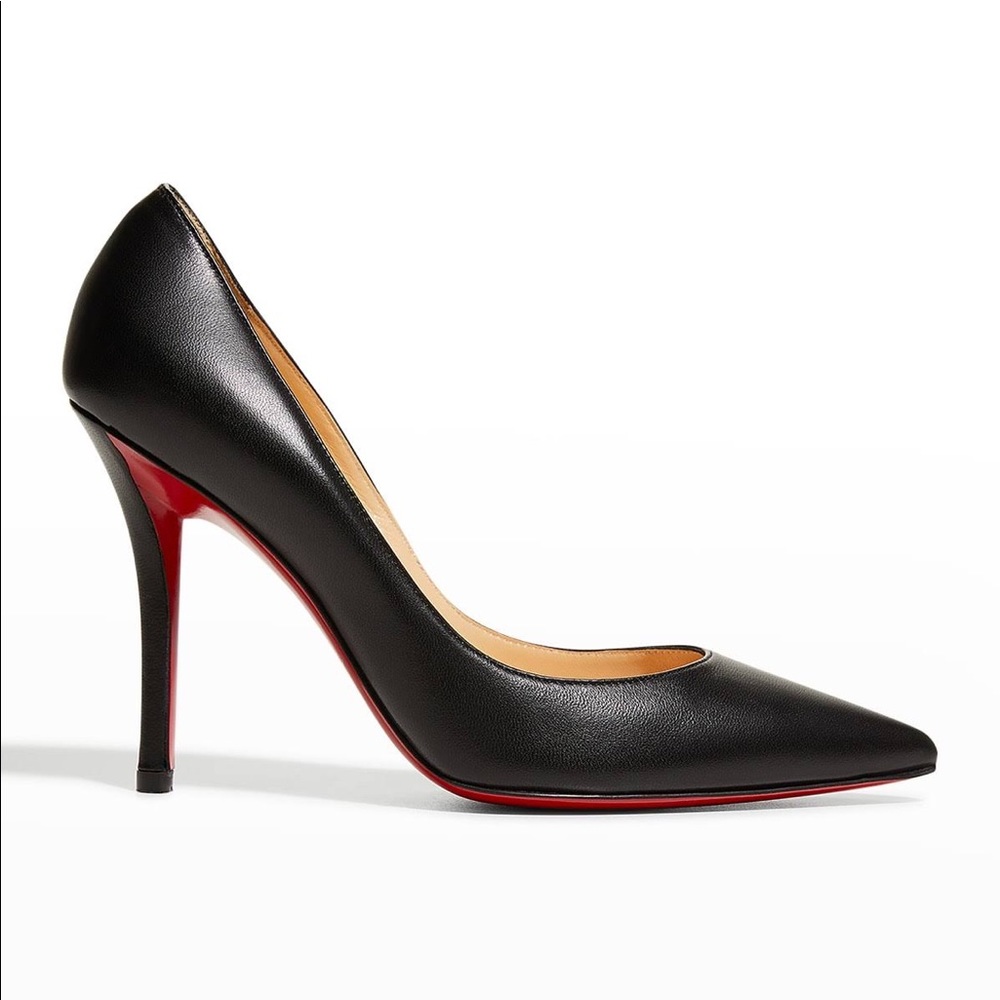 Christian Louboutin Apostrophy Leather Pointed Red-Sole Pumps